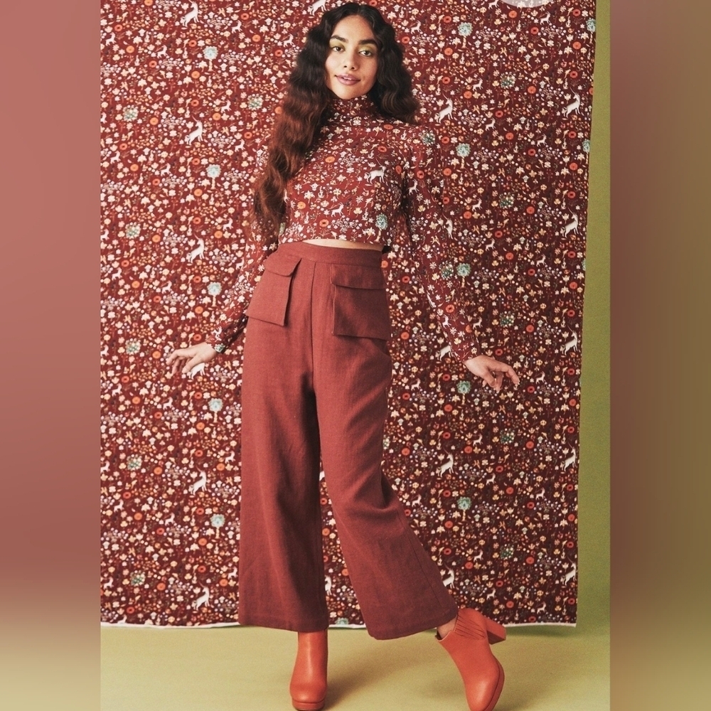 Samantha Pleet 100% Linen Terracotta Fetching Wide Leg Pants In Crimson Size 2